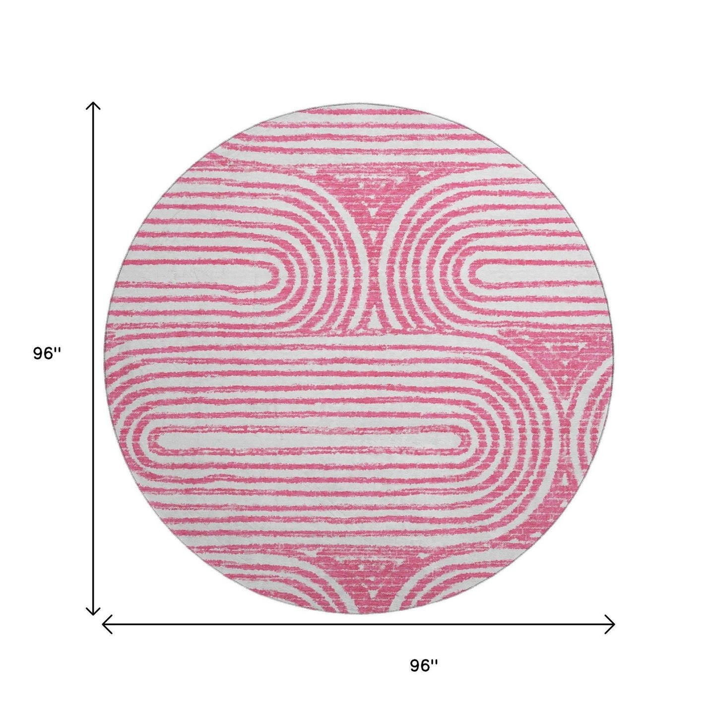 8' Blush And Ivory Geometric Distressed Washable Round Rug With UV Protection - HomeRoots - Flyclothing LLC