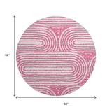 8' Blush And Ivory Geometric Distressed Washable Round Rug With UV Protection - HomeRoots - Flyclothing LLC