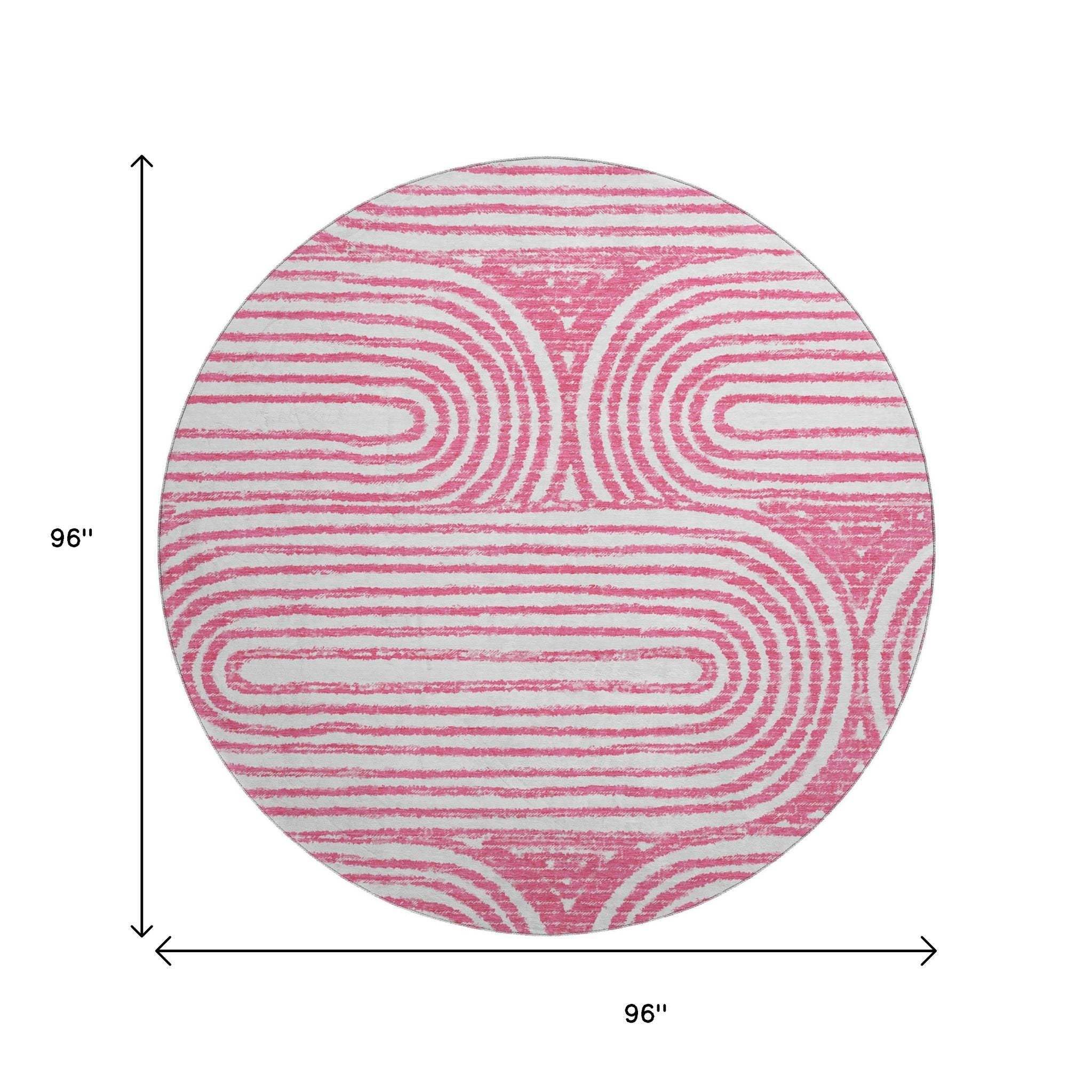 8' Blush And Ivory Geometric Distressed Washable Round Rug With UV Protection - HomeRoots - Flyclothing LLC
