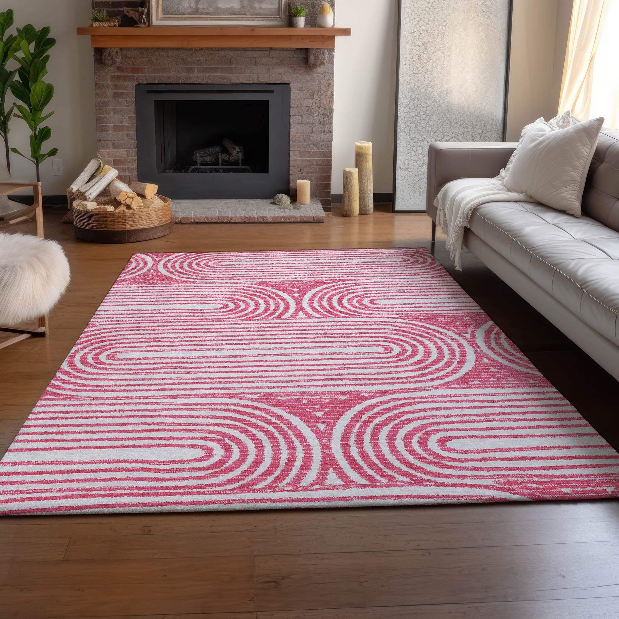 8' X 10' Blush And Ivory Geometric Distressed Washable Area Rug With UV Protection - HomeRoots - Flyclothing LLC