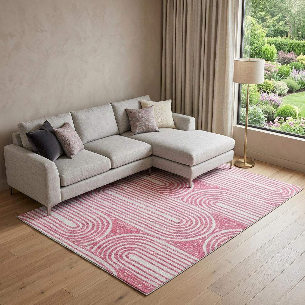 10' X 14' Blush And Ivory Geometric Distressed Washable Area Rug With UV Protection - HomeRoots - Flyclothing LLC