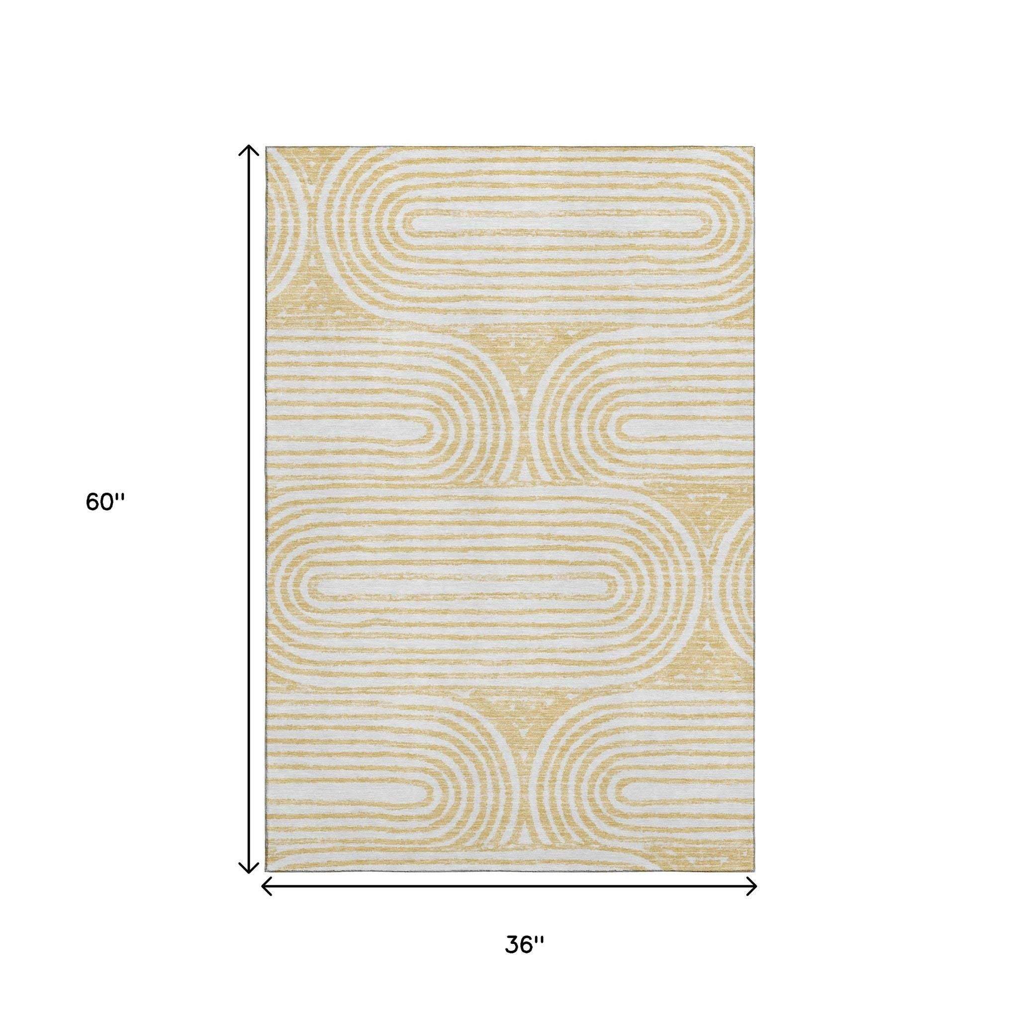 3' X 5' Gold And Ivory Geometric Distressed Washable Area Rug With UV Protection - HomeRoots - Flyclothing LLC