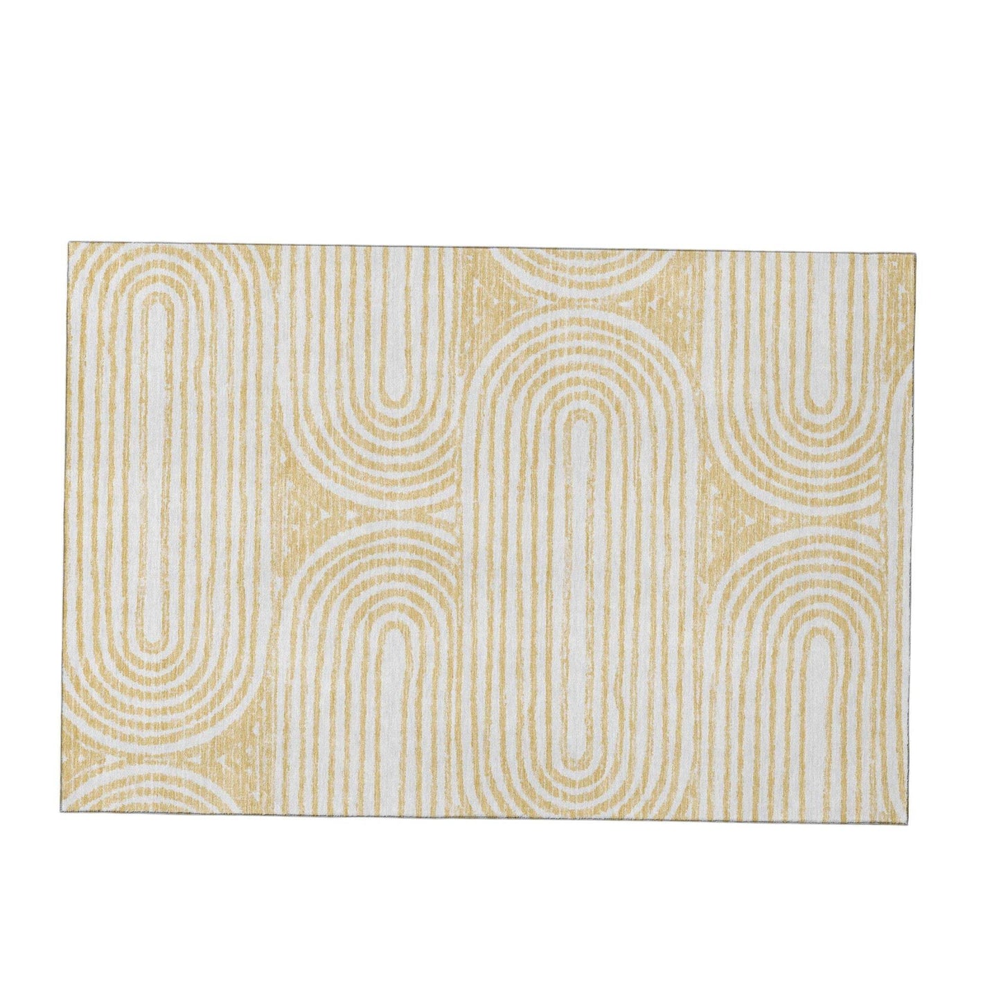3' X 5' Gold And Ivory Geometric Distressed Washable Area Rug With UV Protection - HomeRoots - Flyclothing LLC