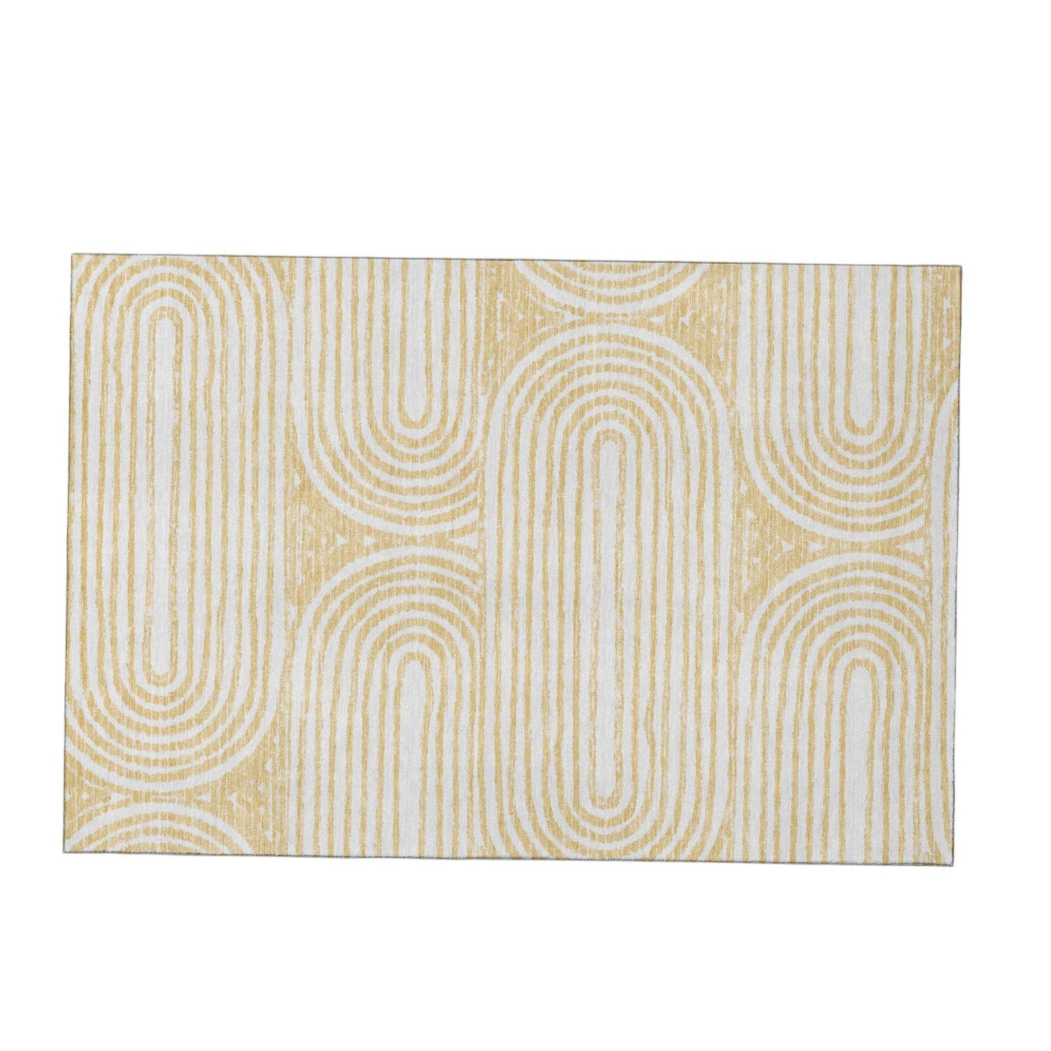 3' X 5' Gold And Ivory Geometric Distressed Washable Area Rug With UV Protection - HomeRoots - Flyclothing LLC