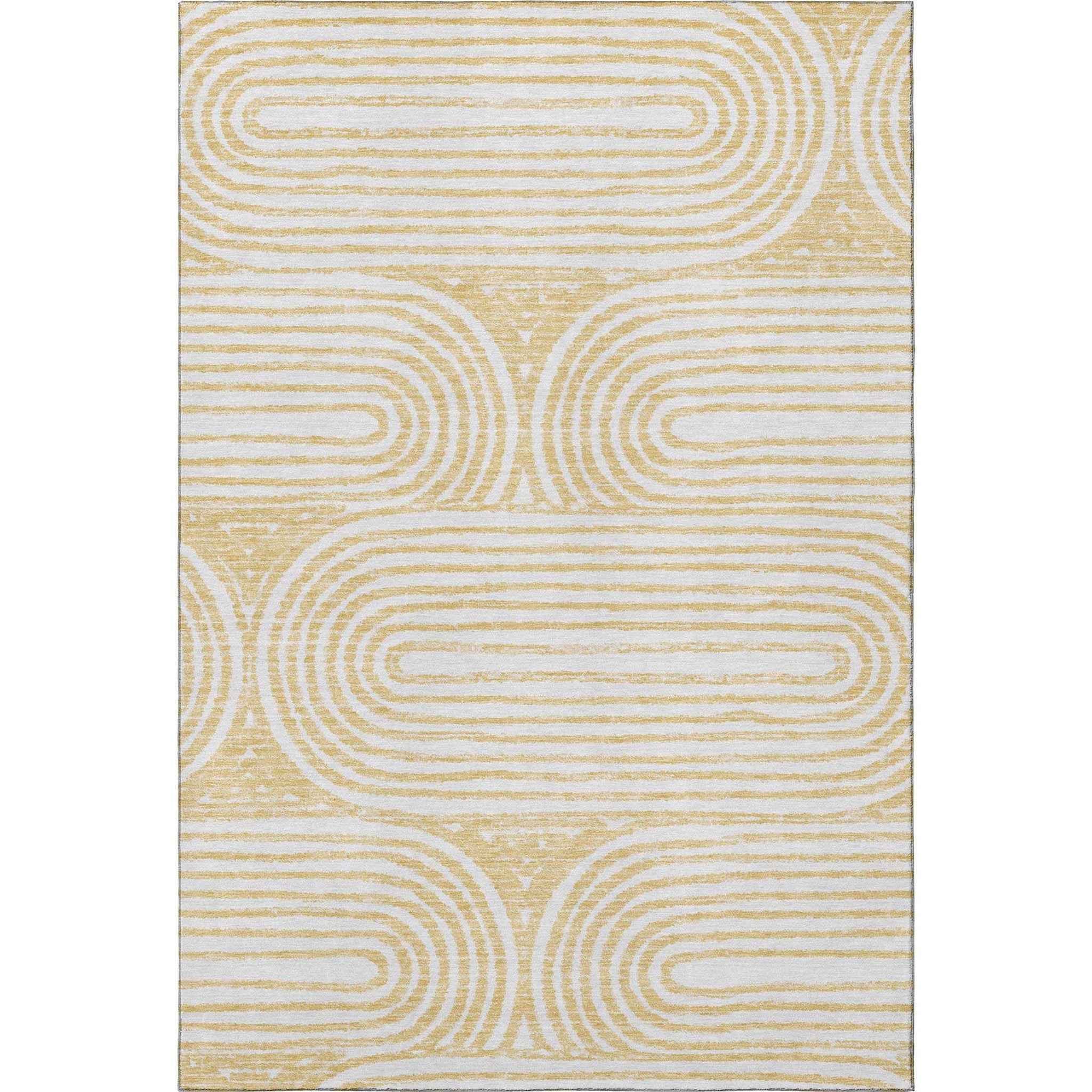 3' X 5' Gold And Ivory Geometric Distressed Washable Area Rug With UV Protection - HomeRoots - Flyclothing LLC