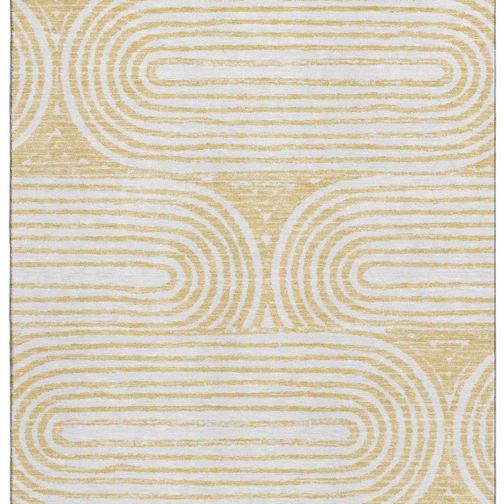5' X 8' Gold And Ivory Geometric Distressed Washable Area Rug With UV Protection - HomeRoots - Flyclothing LLC