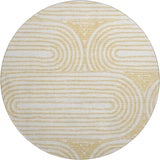 8' Gold And Ivory Geometric Distressed Washable Round Rug With UV Protection - HomeRoots - Flyclothing LLC