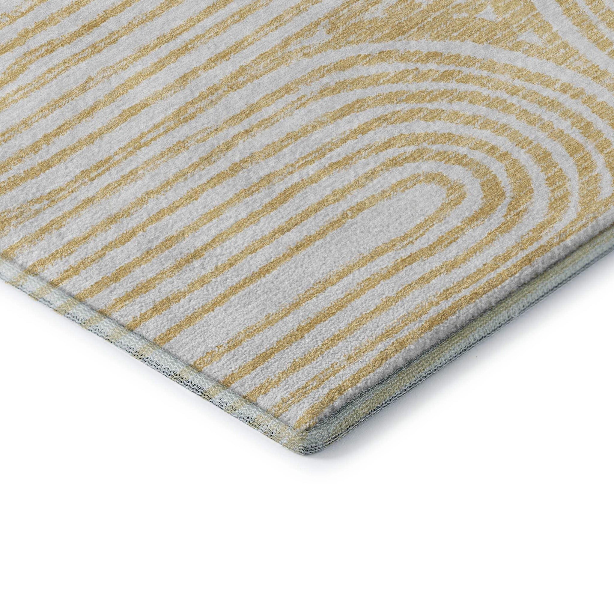 8' Gold And Ivory Geometric Distressed Washable Round Rug With UV Protection - HomeRoots - Flyclothing LLC