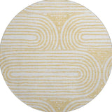 8' Gold And Ivory Geometric Distressed Washable Round Rug With UV Protection - HomeRoots - Flyclothing LLC