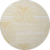 8' Gold And Ivory Geometric Distressed Washable Round Rug With UV Protection - HomeRoots - Flyclothing LLC