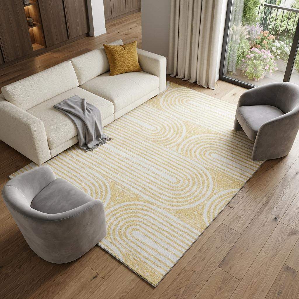 8' X 10' Gold And Ivory Geometric Distressed Washable Area Rug With UV Protection - HomeRoots - Flyclothing LLC