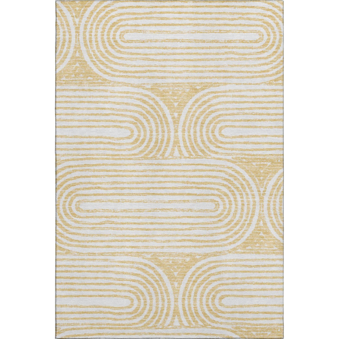 9' X 12' Gold And Ivory Geometric Distressed Washable Area Rug With UV Protection - HomeRoots - Flyclothing LLC