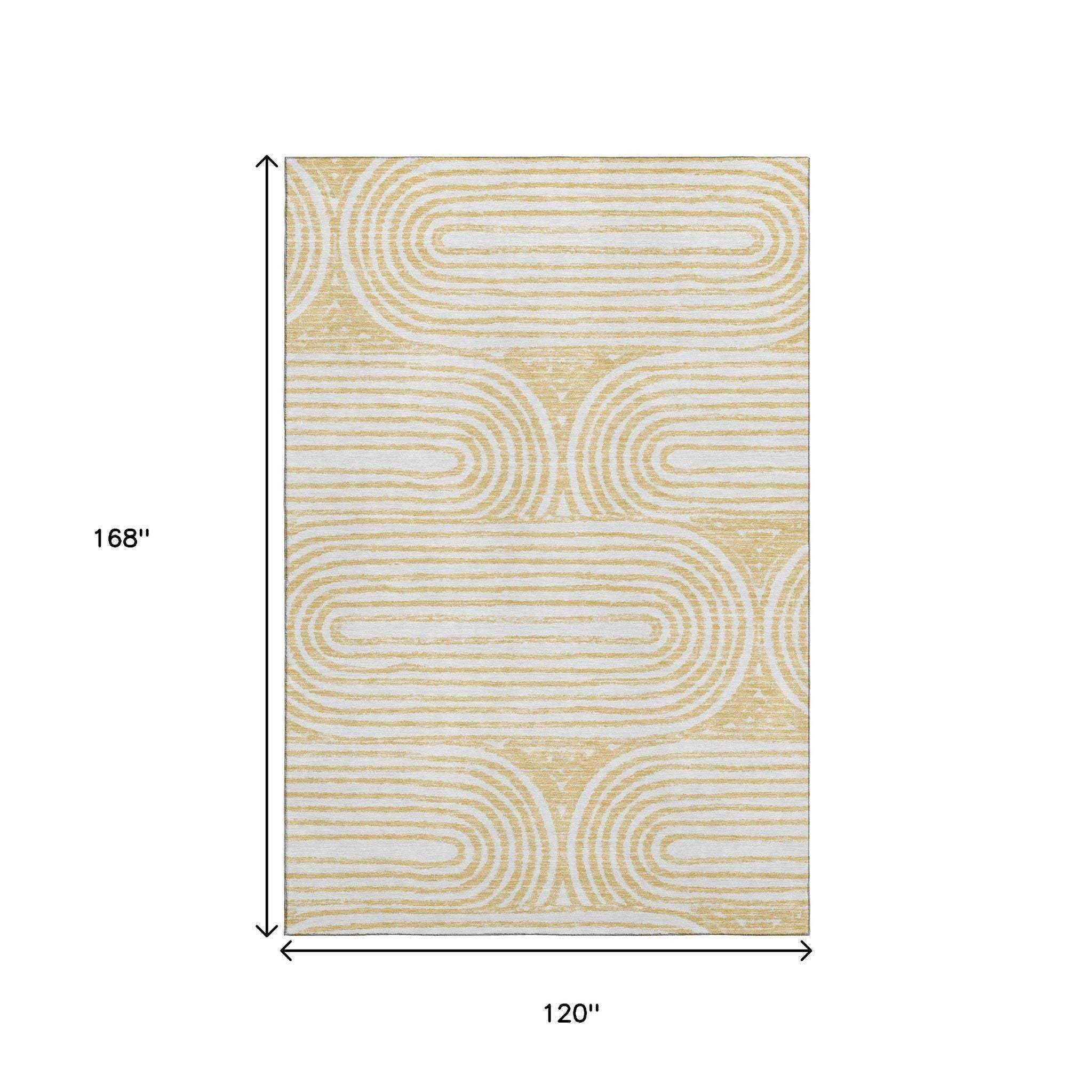 10' X 14' Gold And Ivory Geometric Distressed Washable Area Rug With UV Protection - HomeRoots - Flyclothing LLC