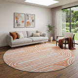 8' Salmon And Ivory Geometric Washable Round Rug With UV Protection - HomeRoots - Flyclothing LLC