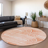 8' Salmon And Ivory Geometric Washable Round Rug With UV Protection - HomeRoots - Flyclothing LLC