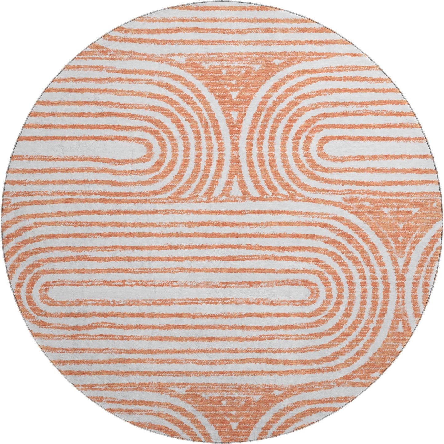 8' Salmon And Ivory Geometric Washable Round Rug With UV Protection - HomeRoots - Flyclothing LLC