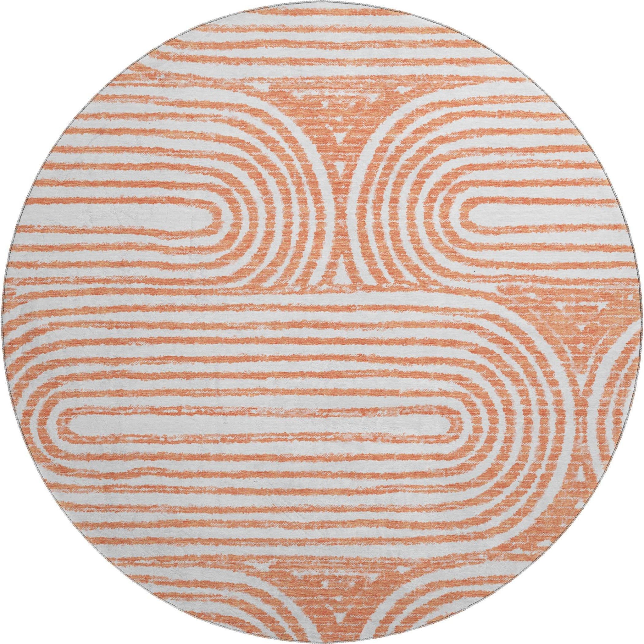 8' Salmon And Ivory Geometric Washable Round Rug With UV Protection - HomeRoots - Flyclothing LLC