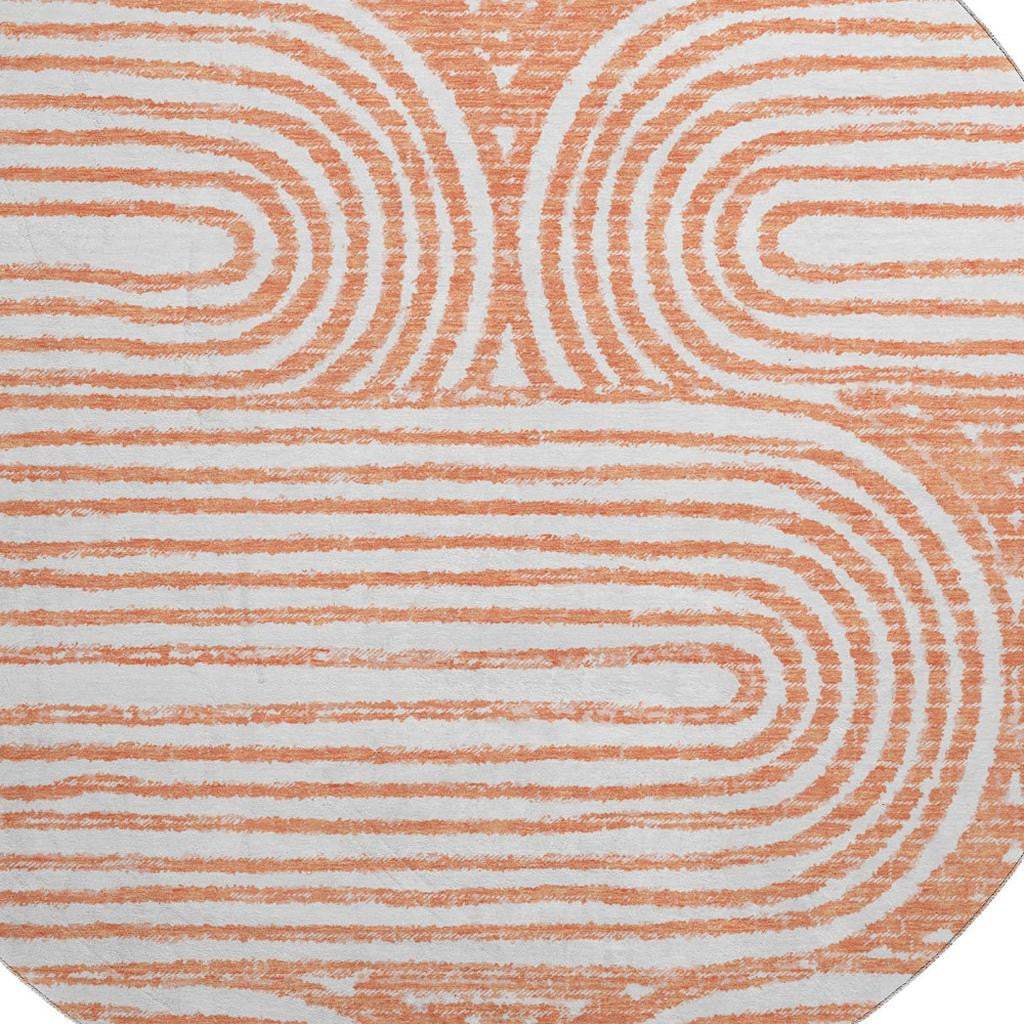 8' Salmon And Ivory Geometric Washable Round Rug With UV Protection - HomeRoots - Flyclothing LLC