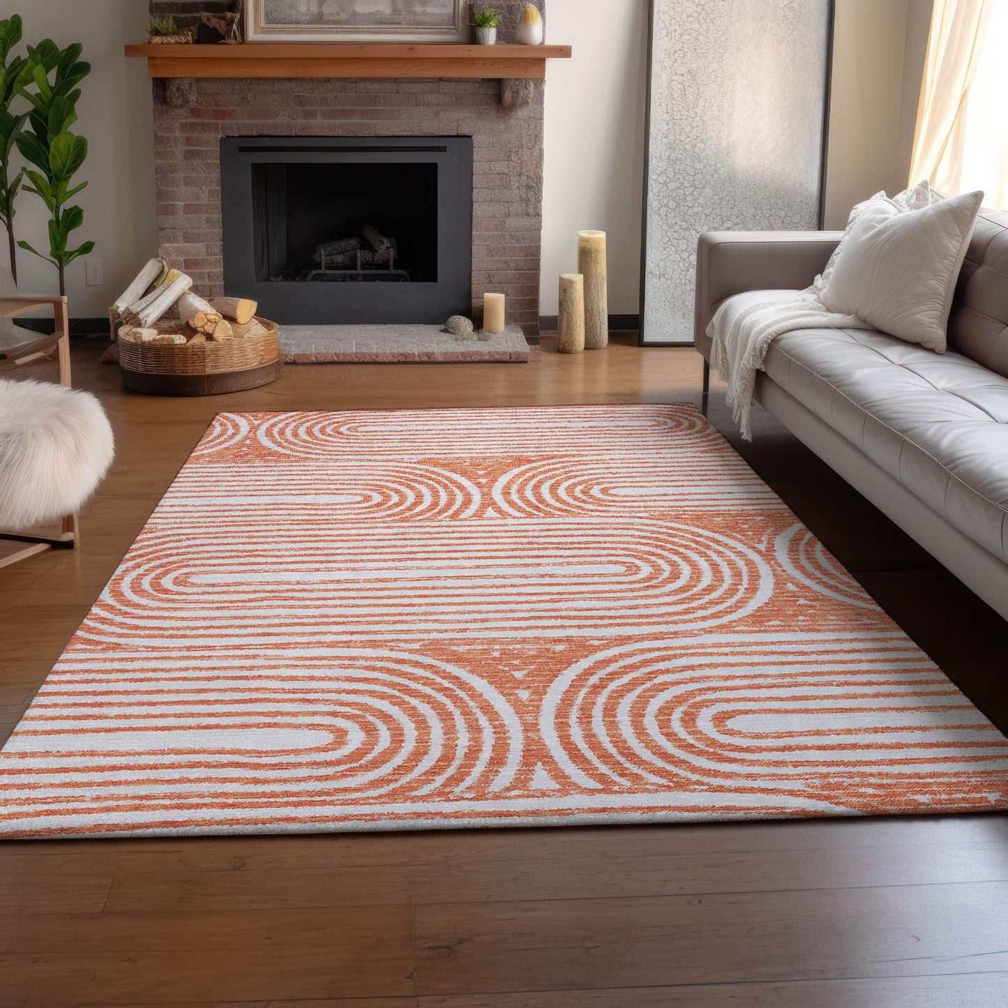 9' X 12' Salmon And Ivory Geometric Washable Area Rug With UV Protection - HomeRoots - Flyclothing LLC