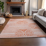9' X 12' Salmon And Ivory Geometric Washable Area Rug With UV Protection - HomeRoots - Flyclothing LLC