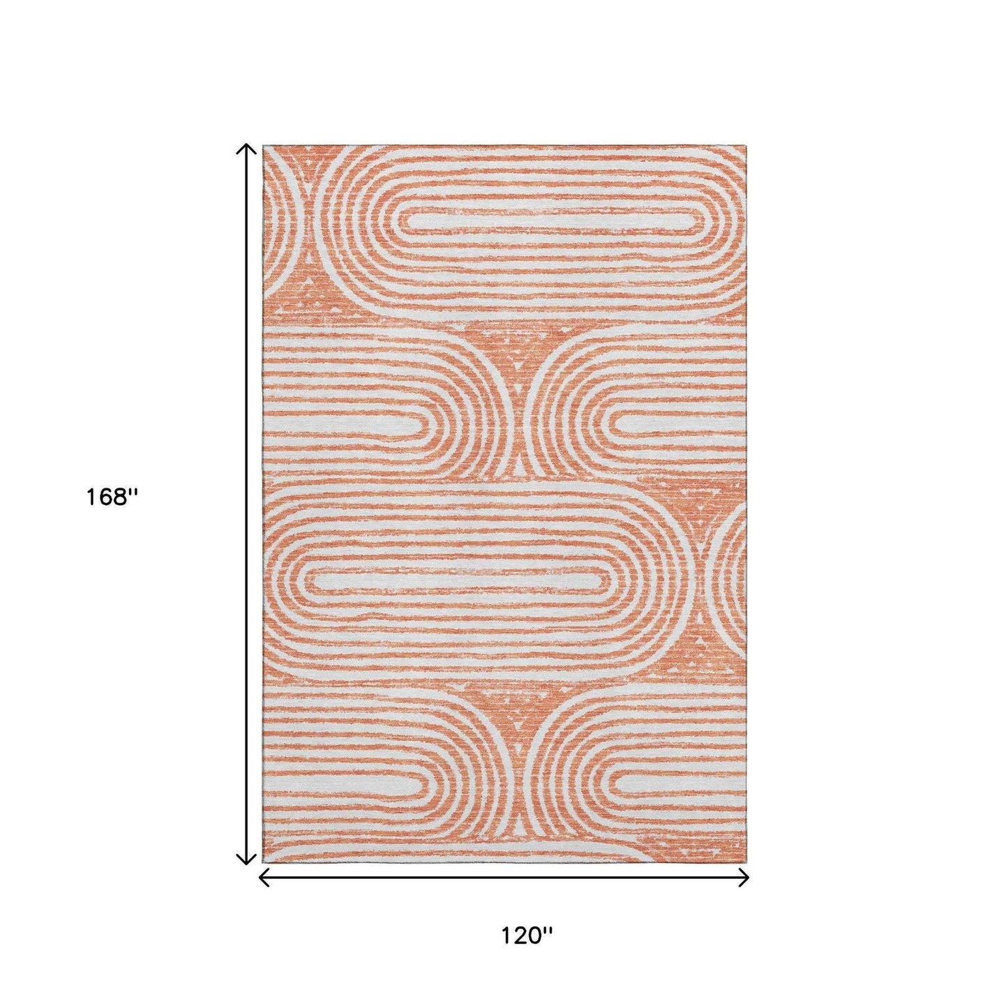 10' X 14' Salmon And Ivory Geometric Washable Area Rug With UV Protection - HomeRoots - Flyclothing LLC