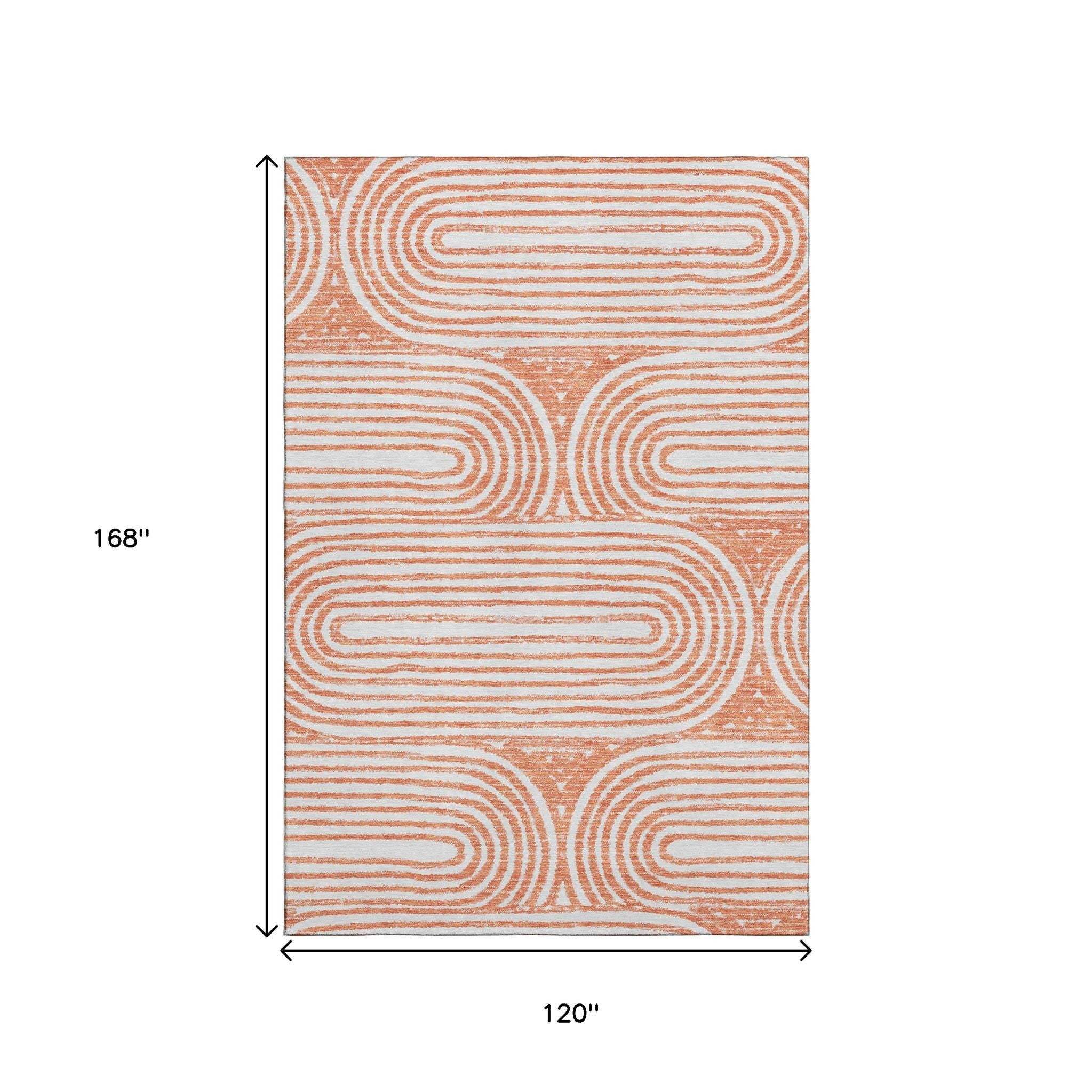 10' X 14' Salmon And Ivory Geometric Washable Area Rug With UV Protection - HomeRoots - Flyclothing LLC