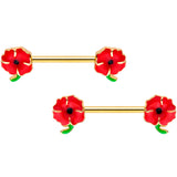 14G 9/16 Gold Tone Field of Poppies Barbell Nipple Ring Set - BodyCandy - Flyclothing LLC