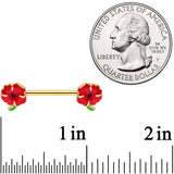 14G 9/16 Gold Tone Field of Poppies Barbell Nipple Ring Set - BodyCandy - Flyclothing LLC