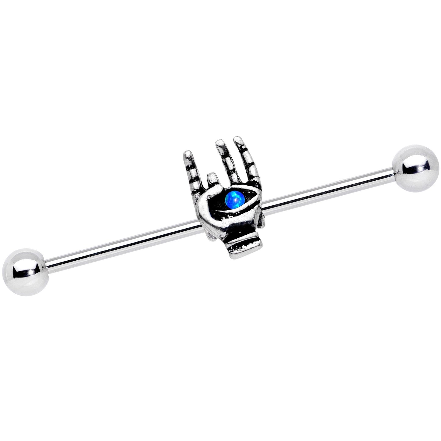 14G Blue Synthetic Opal Hamsa Sacred Hand Industrial Barbell 38mm - BodyCandy - Flyclothing LLC