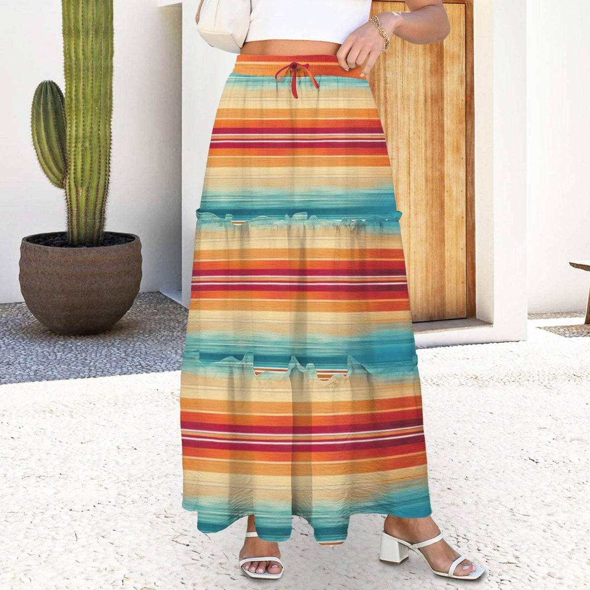Baha Ranch Colores De Mexico Southwest Serape Tiered Prairie Maxi Skirt - Baha Ranch Western Wear - Flyclothing LLC