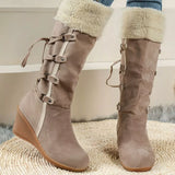 Round Toe Wedge Boots - Trendsi - Flyclothing LLC