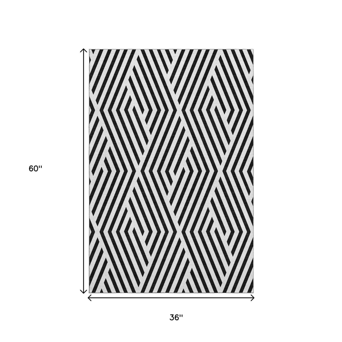 3' X 5' Black And Ivory Geometric Washable Area Rug With UV Protection - HomeRoots - Flyclothing LLC