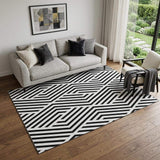 5' X 8' Black And Ivory Geometric Washable Area Rug With UV Protection - HomeRoots - Flyclothing LLC