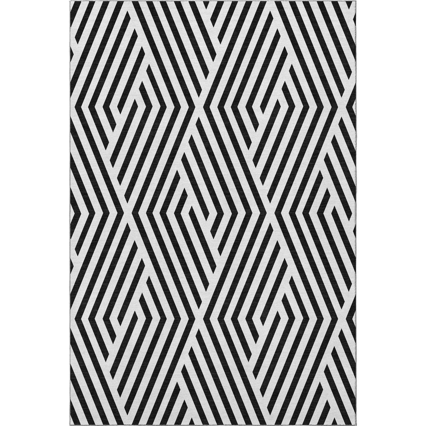 5' X 8' Black And Ivory Geometric Washable Area Rug With UV Protection - HomeRoots - Flyclothing LLC