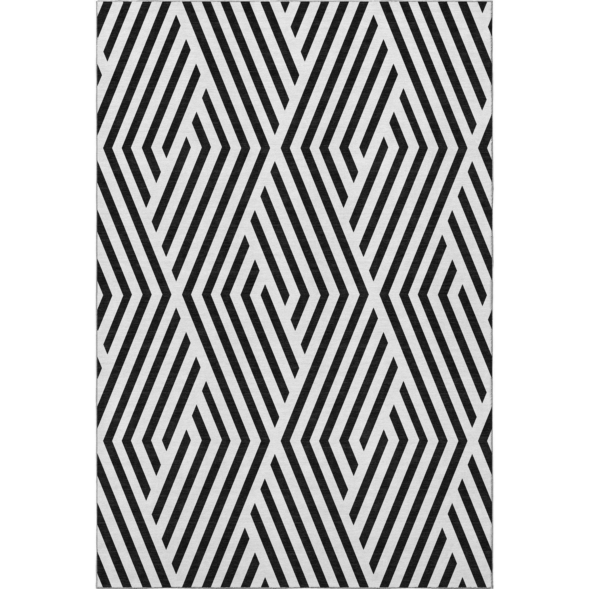 5' X 8' Black And Ivory Geometric Washable Area Rug With UV Protection - HomeRoots - Flyclothing LLC
