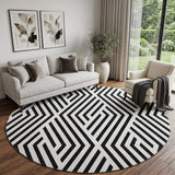 8' Black And Ivory Geometric Washable Round Rug With UV Protection - HomeRoots - Flyclothing LLC