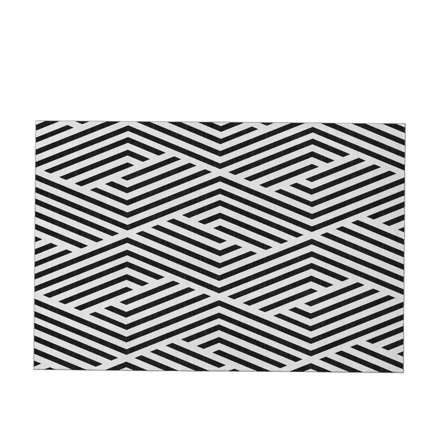 8' X 10' Black And Ivory Geometric Washable Area Rug With UV Protection - HomeRoots - Flyclothing LLC
