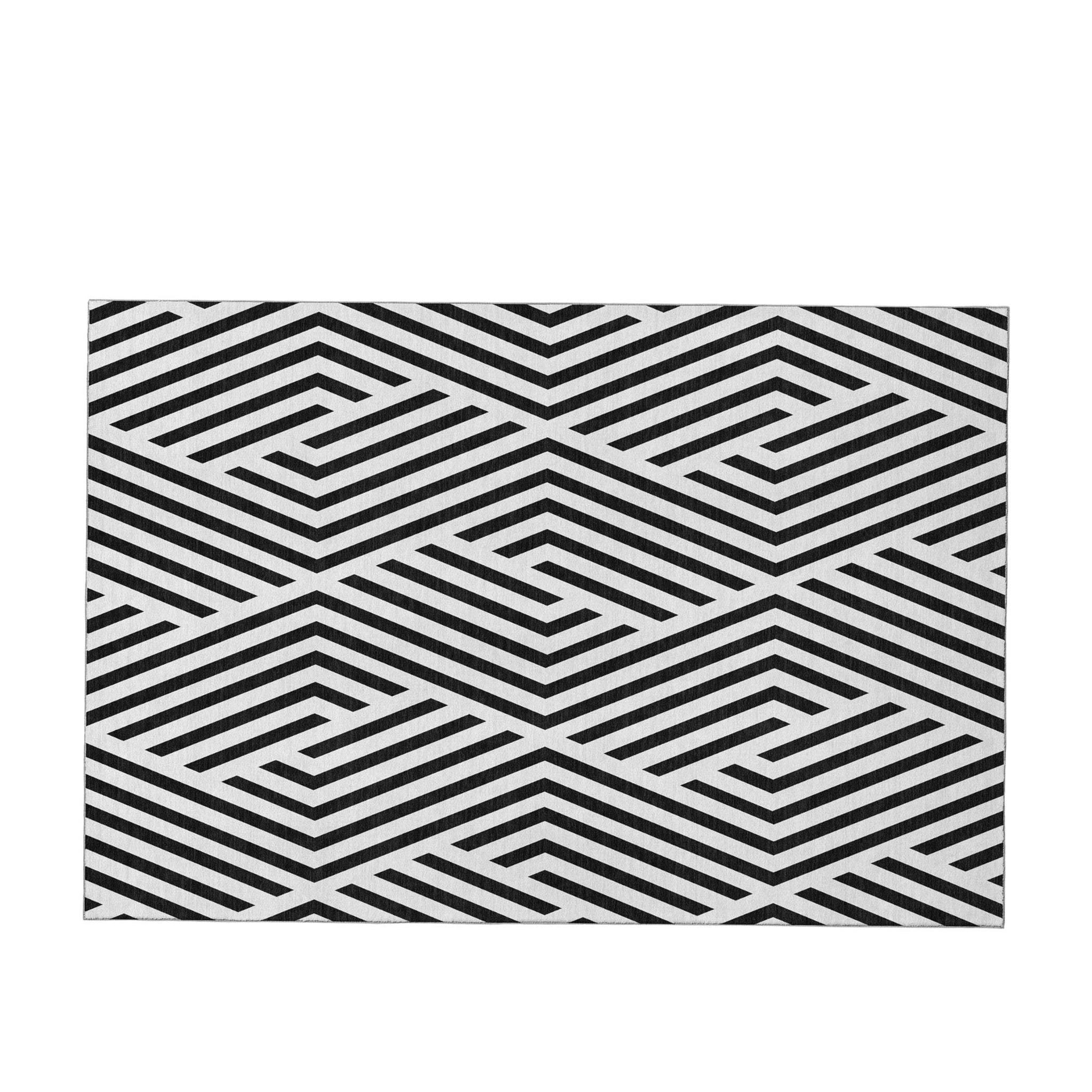 8' X 10' Black And Ivory Geometric Washable Area Rug With UV Protection - HomeRoots - Flyclothing LLC
