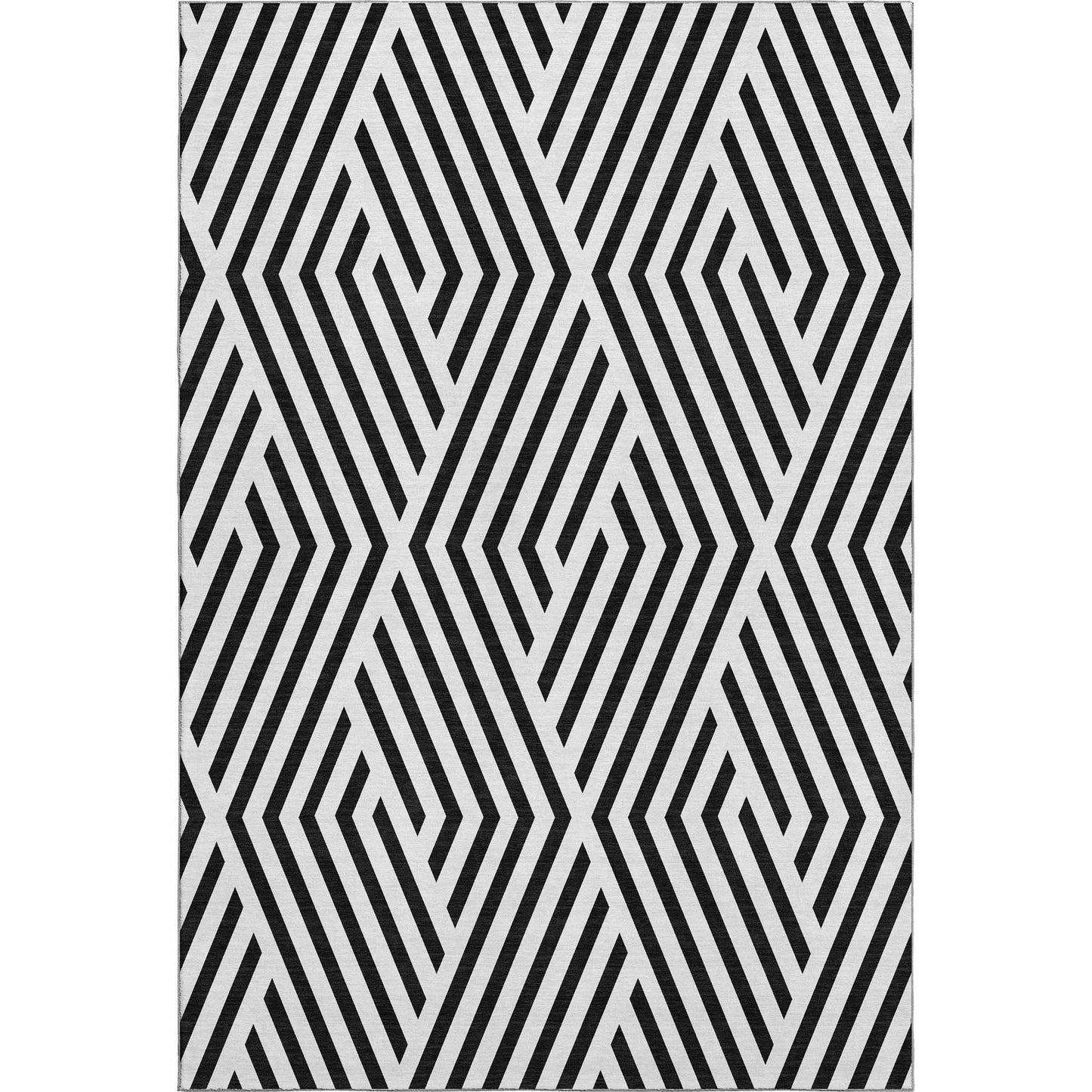 8' X 10' Black And Ivory Geometric Washable Area Rug With UV Protection - HomeRoots - Flyclothing LLC