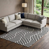 8' X 10' Black And Ivory Geometric Washable Area Rug With UV Protection - HomeRoots - Flyclothing LLC