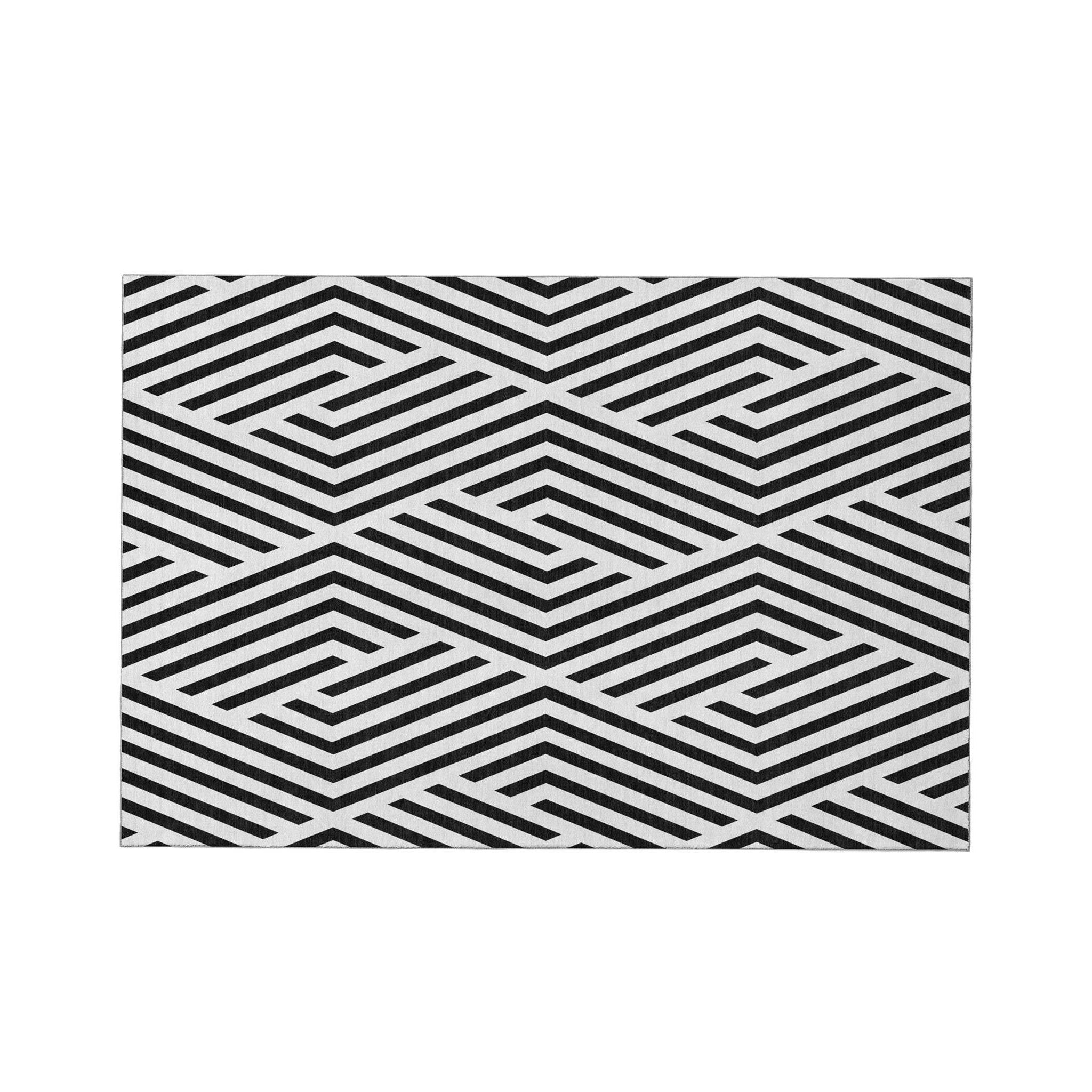 9' X 12' Black And Ivory Geometric Washable Area Rug With UV Protection - HomeRoots - Flyclothing LLC
