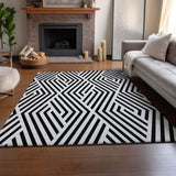 9' X 12' Black And Ivory Geometric Washable Area Rug With UV Protection - HomeRoots - Flyclothing LLC