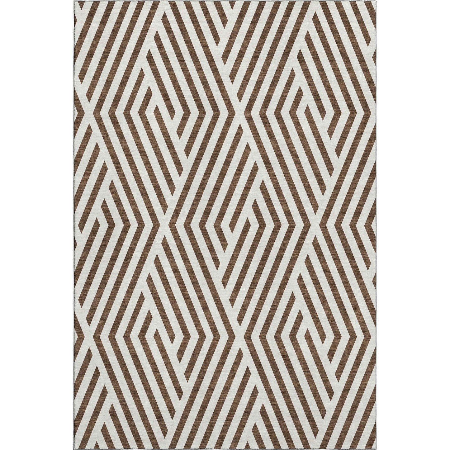 5' X 8' Brown And Ivory Geometric Washable Area Rug With UV Protection - HomeRoots - Flyclothing LLC
