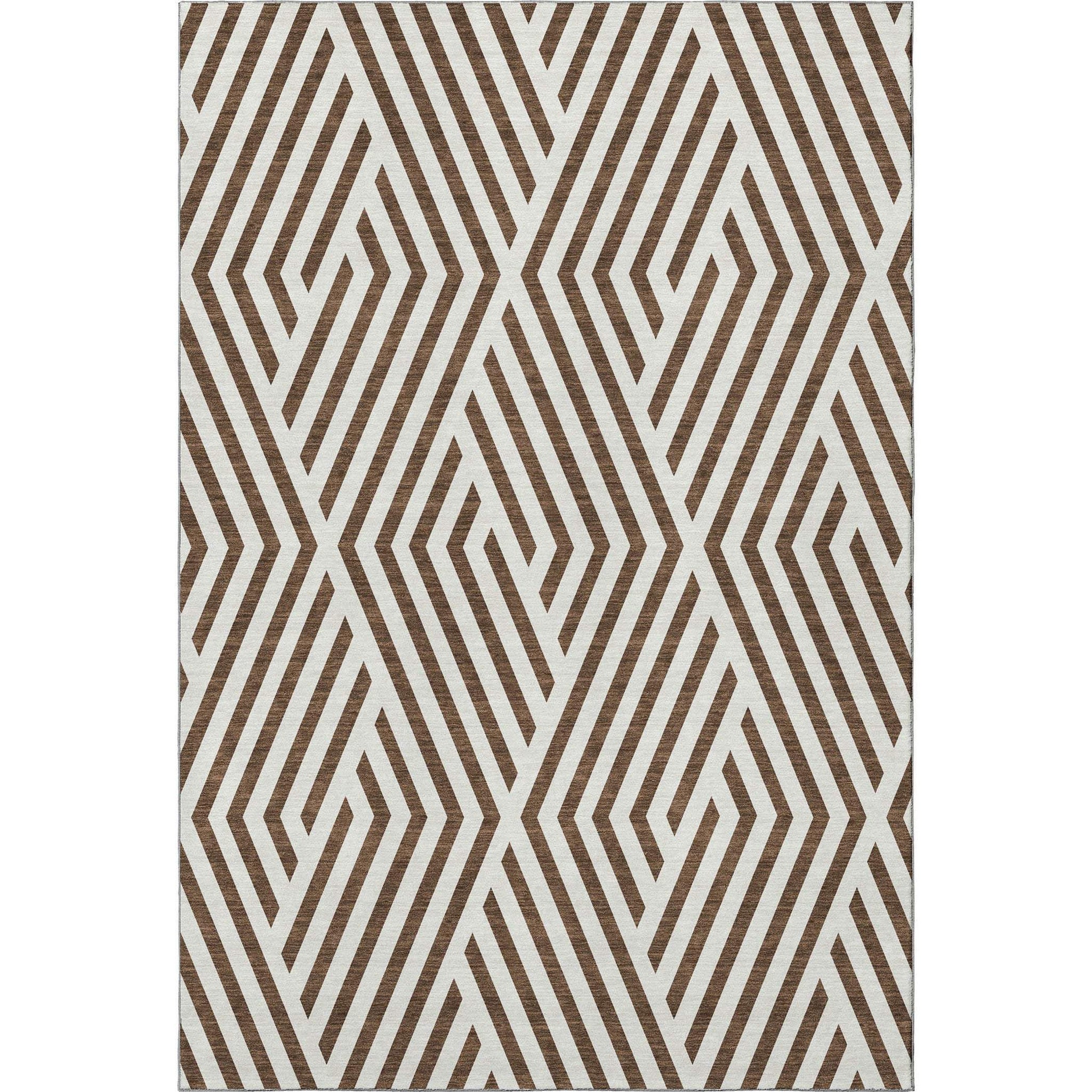 5' X 8' Brown And Ivory Geometric Washable Area Rug With UV Protection - HomeRoots - Flyclothing LLC