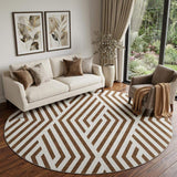 8' Brown And Ivory Geometric Washable Round Rug With UV Protection - HomeRoots - Flyclothing LLC