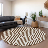 8' Brown And Ivory Geometric Washable Round Rug With UV Protection - HomeRoots - Flyclothing LLC