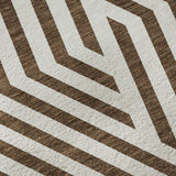 8' Brown And Ivory Geometric Washable Round Rug With UV Protection - HomeRoots - Flyclothing LLC
