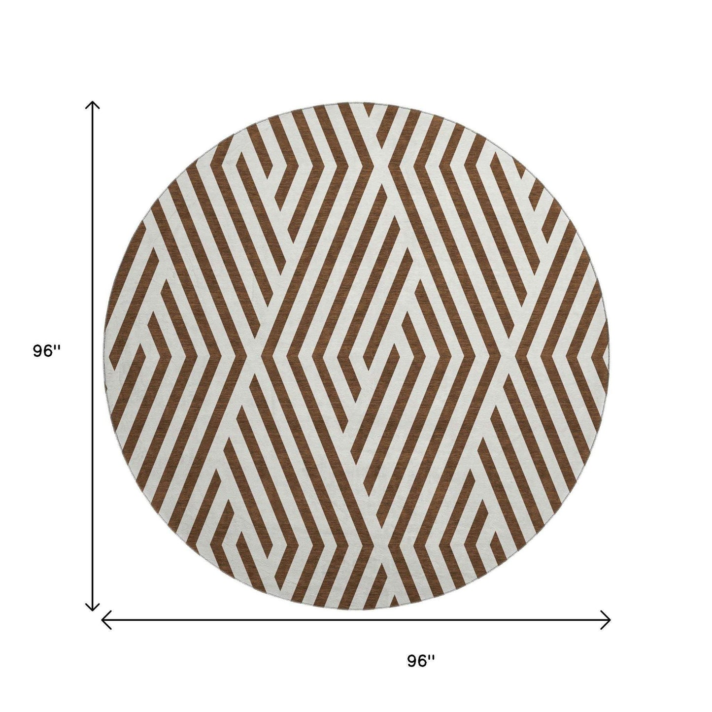 8' Brown And Ivory Geometric Washable Round Rug With UV Protection - HomeRoots - Flyclothing LLC