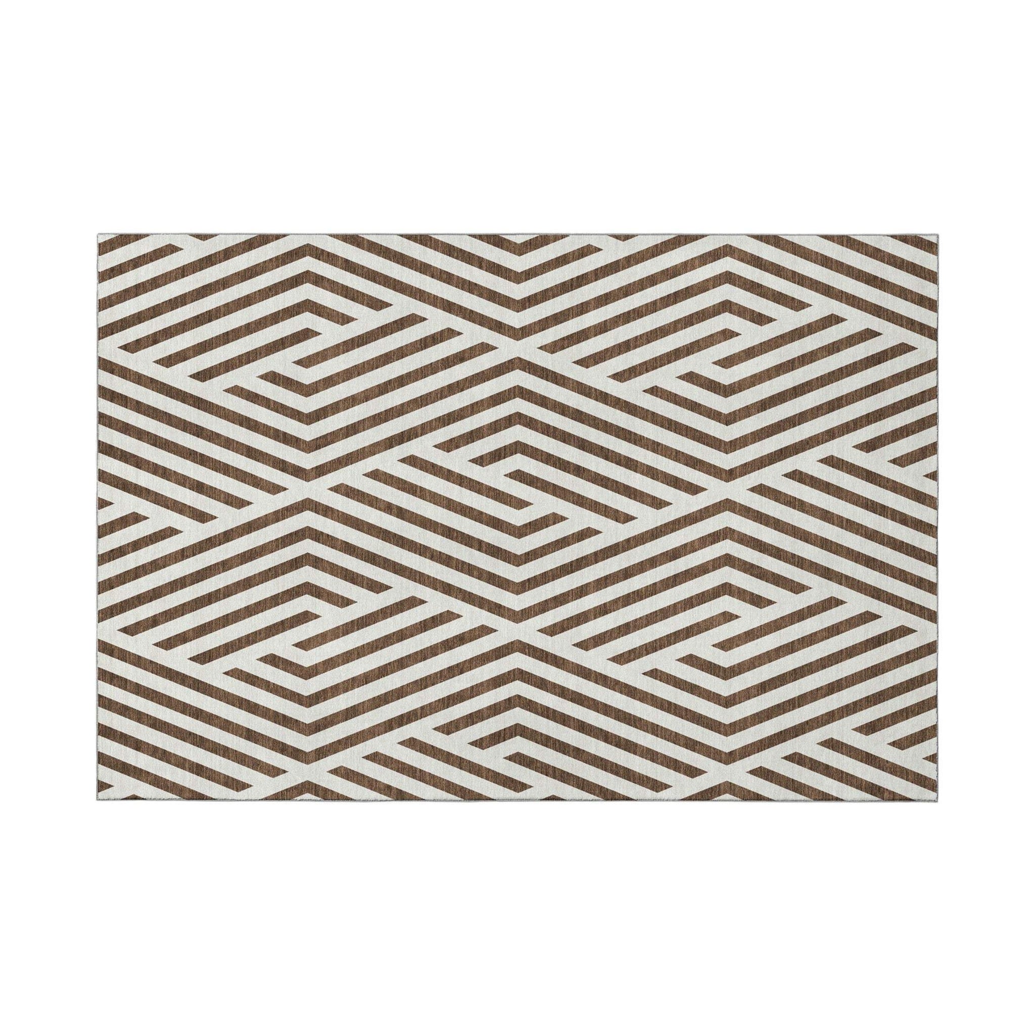 10' X 14' Brown And Ivory Geometric Washable Area Rug With UV Protection - HomeRoots - Flyclothing LLC