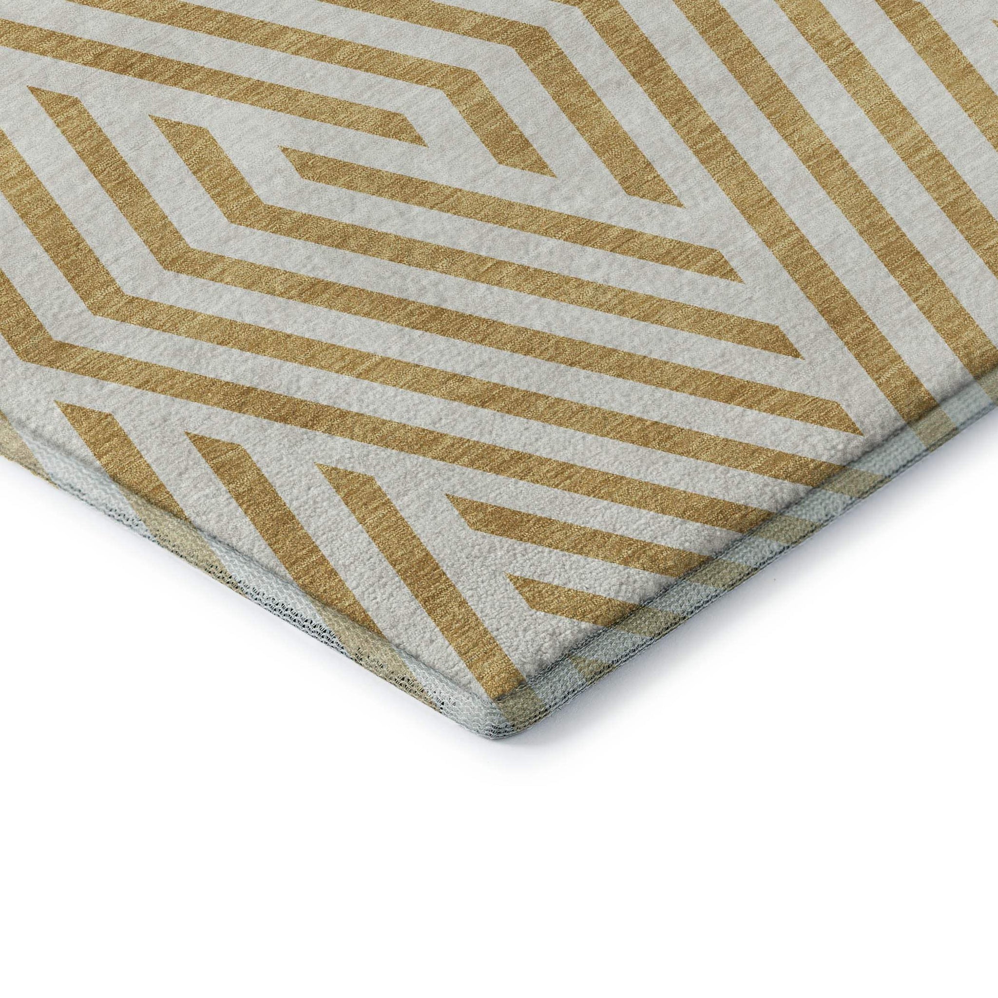 3' X 5' Gold And Ivory Geometric Washable Area Rug With UV Protection - HomeRoots - Flyclothing LLC